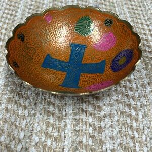 Cloisonne Brass Enamel Jerusalem Israel Souvenir Bowl Cross Motif